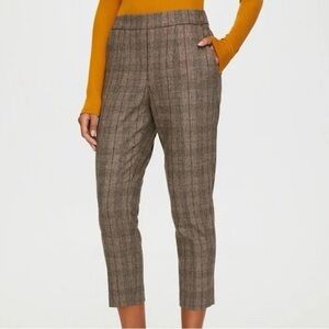 Aritzia Babaton Cohen Trousers - Brown Plaid Cropped Wool Pants